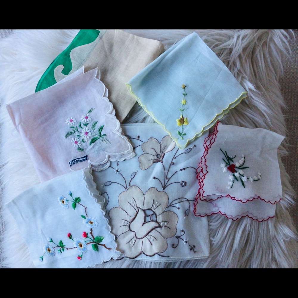 Vintage embroidered linen lot of 6 from Austria